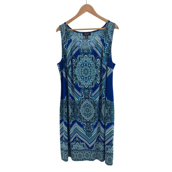 R&M Blue Green Paisley Print Sleeveless Shift Dress Size 18W 2X Plus Size Summer - Picture 7 of 7